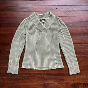 2000s DIESEL green distressed knit v-neck sweater